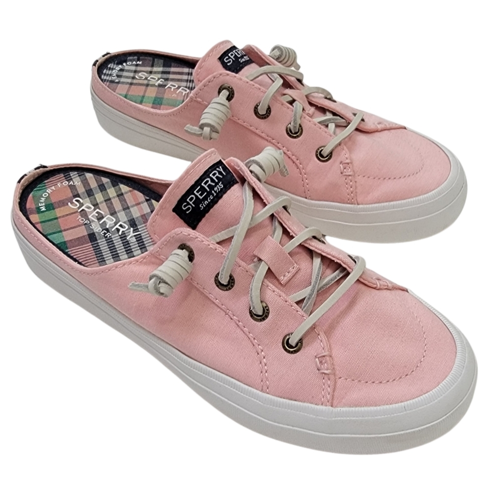 Sperry Cham Pink Twill Crest Vibe Mule Slide Memory Foam Flat Sneaker Size 7